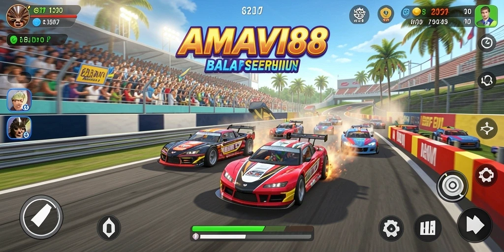 Tampilan seru gameplay balap AMAVI88 dengan aksi kecepatan tinggi.