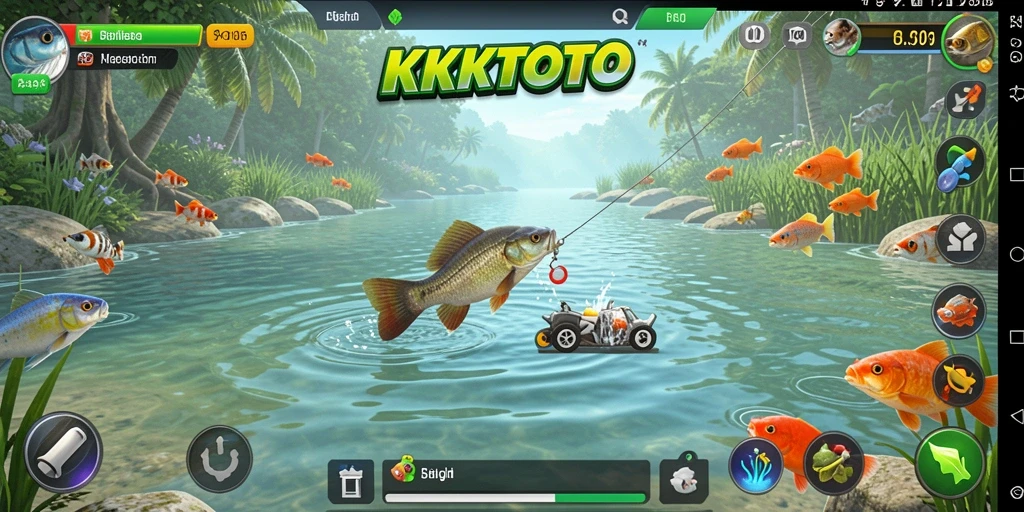 Tampilan gameplay KPKTOTO yang menarik saat memancing di lokasi indah.