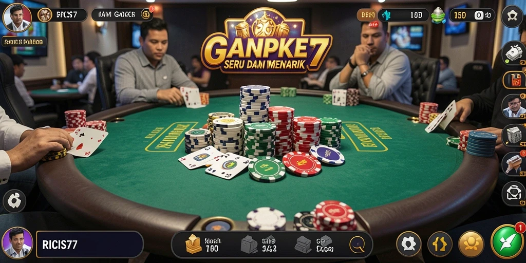 Screenshot RICIS77 menampilkan gameplay Poker yang menegangkan dan seru.