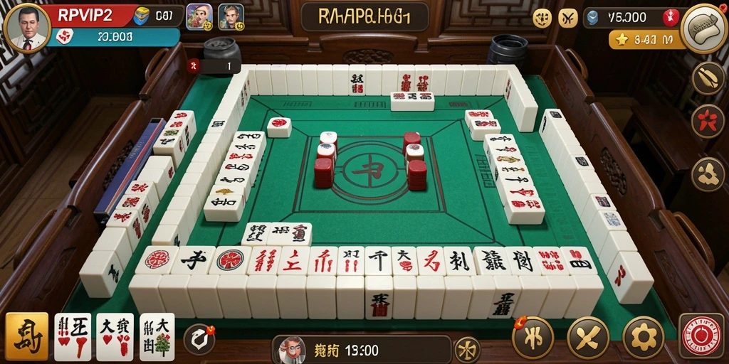 Screenshot RPVIP2 menampilkan gameplay Mahjong yang menarik.